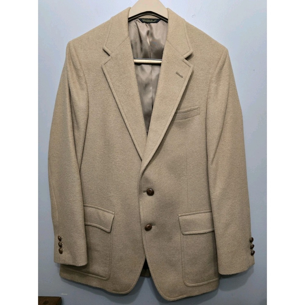 Palm Beach Mens 100% Pure Camel Hair Blazer Tan Beige Sport Coat Vtg USA Made